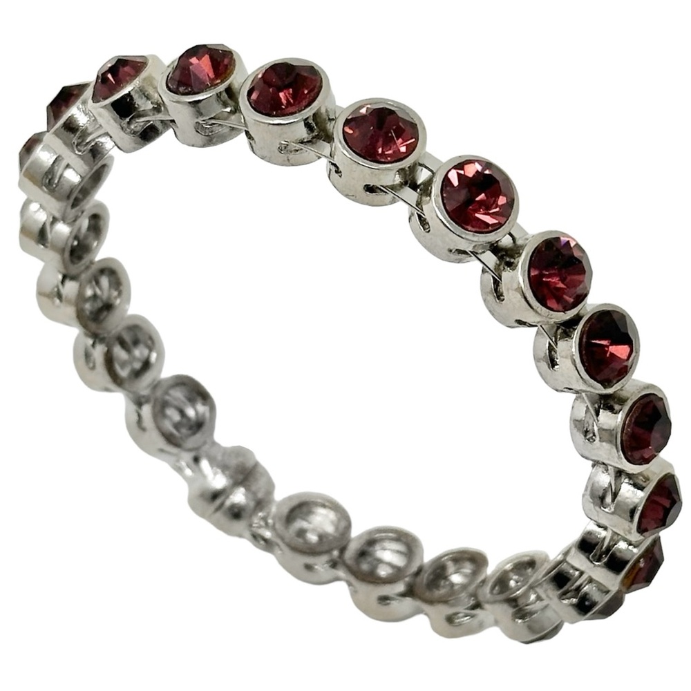 Purple Rhinestone Stackable Silver Tone Magnetic Bangle Bracelet